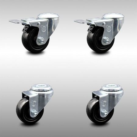 SERVICE CASTER 3 Inch SS Hard Rubber Wheel Swivel Bolt Hole Caster Set with 2 Total Lock Brakes SCC-SSBHTTL20S314-HRS-2-S-2